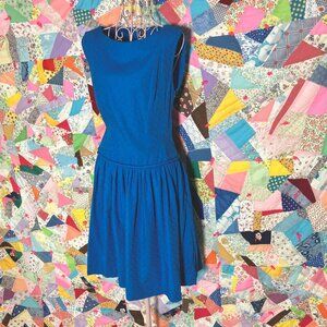 60s vintage dress bright blue | S - M | 1970s party sleeveless